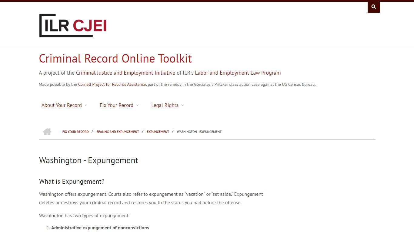 Washington - Expungement | Criminal Justice and Employment ...